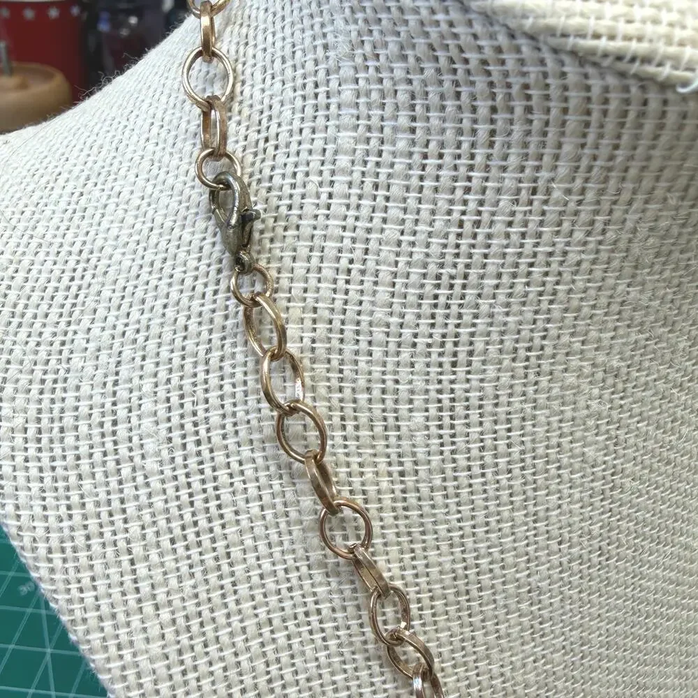 New handmade yellow Jasper‎ pendant, antique copper chain lobster clasp in box